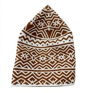 Gorros de Oración Islámicos al por Mayor, Duraderos, de Mezcla de Algodón y Poliéster, con Bordado de Cuadros Marrones, Estilo Omaní - Product Image 1