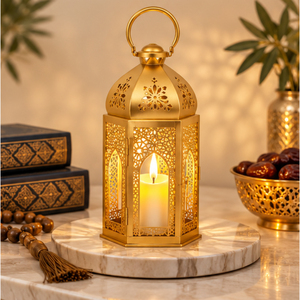Lanterne marocaine dorée, décoration du Ramadan, ornements en métal, porte-bougie islamique, Eid Mubarak, décoration de la maison, lampe - Product Image 4