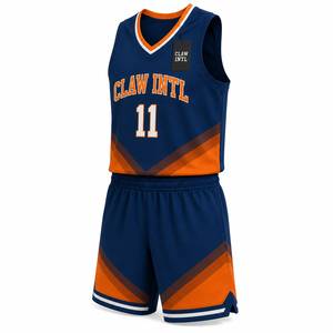 Ensemble d'uniformes de basketball personnalisés Claw Intl pour adultes unisexe, bleu marine et orange, imprimé numérique, en polyester respirant, avec coutures thermocollées sans couture - Product Image 4