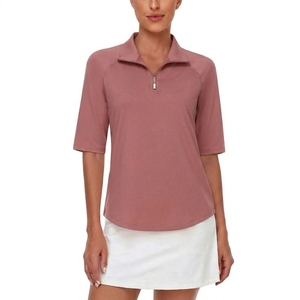 Custom Logo <b>Women's</b> Golf Clothing Solid Quarter-<b>Zip</b> Short Sleeve Breathable Mesh Fabric Quick Dry Performance Athletic <b>Top</b> - Product Image 4