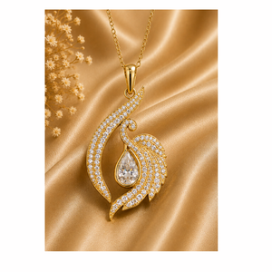 Ensemble collier pendentif cygne avec diamant de laboratoire taille poire, plaqué or 22 carats, ruban torsadé, inspiré du cœur, luxe, pour fiançailles et anniversaire - Product Image 1