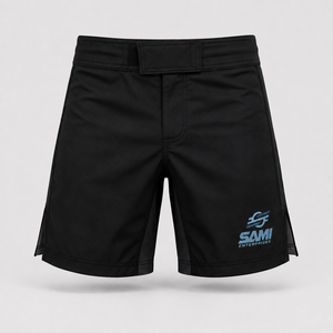 Pantalones Cortos de Artes Marciales Mixtas OEM Negros de Secado Rápido, Absorción de Humedad, Corte Regular, Logotipo Impreso en la Parte Delantera, Unisex para Adultos, Poliéster/Algodón - Product Image 1