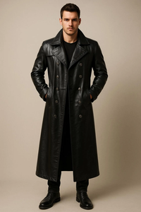 Men's Black Sheepskin Leather Trench Coat - Product Image 2