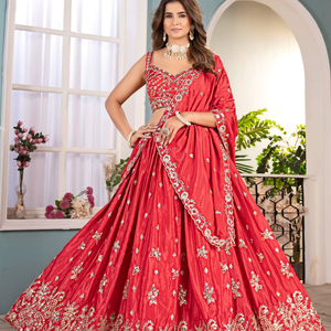 Indian Wedding Festival Wear Chinon Fabric Lehenga Choli <b>Sequins</b> Codding Embroidery Work Heavy Work Dupatta Traditional Recycled - Product Image 1