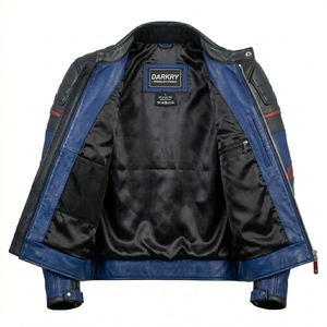 Blouson en cuir de moto bleu et noir pour homme, rembourré, pour motard, équipement de performance, vêtement d'extérieur, vente en gros personnalisée - Product Image 5