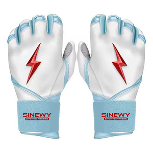 SINEWY Sports <b>Batting</b> Gloves White <b>Light</b> Blue Lightning Design Hook And Loop Closure Unisex Adult Training Use - Product Image 1