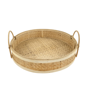 Rattan Serving Tray Rustic <b>Woven</b> Wood Platter for Farmhouse Kitchen Decor Sustainable Storage Lifestyle Gift - Product Image 1