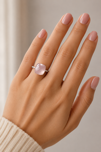 Rose Quartz and <b>Cz</b> <b>Ring</b> in 92.5 Sterling Silver KLSR-12161 - Product Image 5
