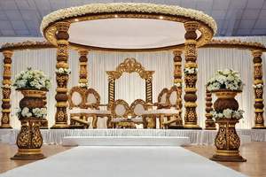 Mandap de mariage indien traditionnel à double pilier, personnalisé, doré, avec matériau en fibre détachable, vente en gros, faible MOQ - Product Image 2