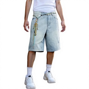 Shorts en jean délavé pour homme, coupe ample et oversize, style vintage décontracté, jambe large, longueur genou, streetwear, vêtements de mode - Product Image 1
