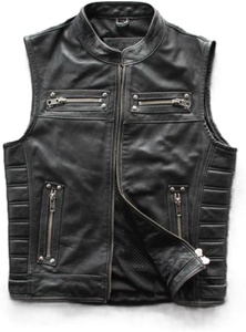 <b>Men</b>’s Vintage Black Leather Vest Genuine Leather Motorcycle Biker Vest for <b>Men</b> Classic Rider Style Sleeveless <b>Jacket</b> - Product Image 6