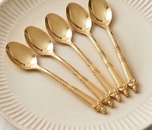 Premium <b>Gold</b> Plated Tea Spoons Set With Figural Handles Vintage Design <b>Mirror</b> Finish <b>Long</b> Handle Durable Metal Cutlery - Product Image 4