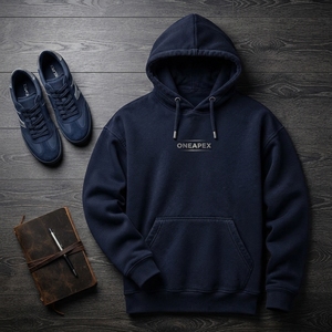 Custom <b>Navy</b> Blue Minimalist Logo Hoodie Men's Pullover <b>Sweatshirt</b> Casual Streetwear Hooded <b>Sweatshirt</b> OEM ODM - Product Image 2