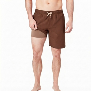 Hot Sale <b>Men</b> Swim <b>Trunks</b> With Compression Liner 2 in 1 Quick Dry Swimwear Short With Zipper Pockets Street Style Double Layer - Product Image 1