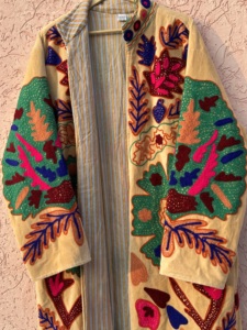 Handmade Velvet Suzani <b>Kimono</b> Robe Breathable Embroidery Long Sleeve Winter <b>Jacket</b> Indian Ethnic Bohemian Traditional Flowers - Product Image 1