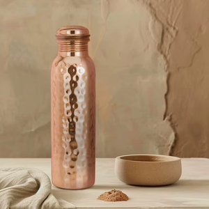 Hammered Copper Water Bottle with Screw Cap Copper Flask <b>Set</b> with Lid and Drinking <b>Cup</b> for Office - Product Image 1