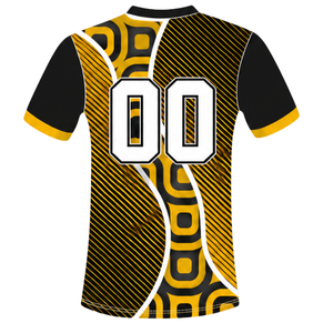 Maillot de rugby jaune doré et noir à manches courtes, col en V, uniforme d'équipe géométrique, personnalisé, respirant, pour l'entraînement et le sport - Product Image 2