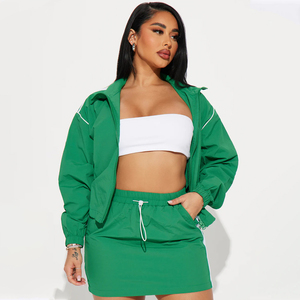Tennis Court Ready Windbreaker <b>Skirt</b> Set-Patchwork Summer Nylon Tracksuit <b>Elastic</b> Waist Embroidery Logos Streetwear Unisex - Product Image 3