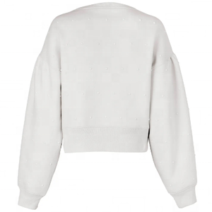 Sudadera de punto de algodón y bambú con lentejuelas de cristal y bordado frontal para mujer, cuello redondo, manga larga, holgada, para otoño - Product Image 4