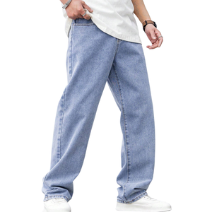 Mens <b>Light</b> Blue Stone Wash Baggy Straight Leg Denim Jeans Loose Fit Casual Wide Leg Full Length Cotton Pants Breathable Durable - Product Image 5