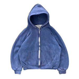เสื้อฮู้ดดี้สีม่วงฟอกแบบวินเทจทรงโอเวอร์ไซส์สำหรับผู้ชาย ตกแต่งกระดุมที่อก มีกระเป๋าจิงโจ้ สไตล์สตรีทแวร์ - Product Image 5