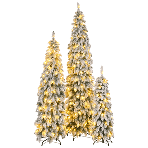 Pre-Lit 8FT <b>6FT</b> 4FT Slim Artificial Christmas <b>Trees</b> 3 Set Self-Pickup Option with Snow Flocking for Christmas Decorations - Product Image 6