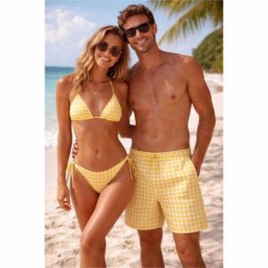 Dry Camo Print Beachwear Summer Mesh Swim Trunks for <b>Men</b> and Tie-Side <b>Bikini</b> for Women - Product Image 2
