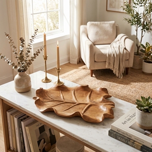 Nuevo Plato Decorativo Minimalista Moderno de Madera de Teca Tallada a Mano con Hoja Tropical, Ecológico, Apto para Lavavajillas, para el Hogar - Product Image 2