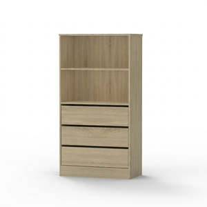 Chic 1739 <b>Modern</b> Wood 3 Drawer Storage Chest Particle Board 5 <b>Shelves</b> Open Shelf Bookcase Cabinet Dark Sonoma Oak Home Office - Product Image 2
