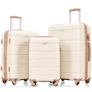 Set portabagagli USB da 20 pollici guscio rigido in stile Beige dorato certificato aereo con ruote Spinner portabicchieri 3 bagaglio a mano - Product Image 2