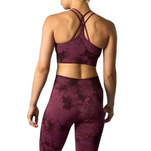 Sujetador deportivo tie-dye para mujer, sin costuras, con tiras en la espalda, logotipo personalizado, venta al por mayor, OEM, ODM, transpirable, ropa deportiva para gimnasio - Product Image 3