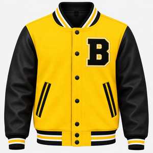 Veste universitaire pour homme, logo personnalisé, bicolore, style Letterman, veste bomber de baseball, boutons pression, streetwear universitaire, vente en gros, OEM, ODM - Product Image 2