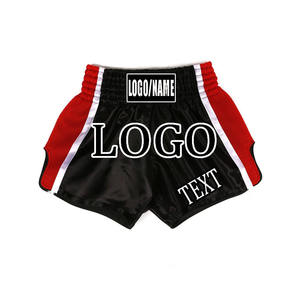 Shorts de Muay Thai en satin noir personnalisés en gros avec empiècements latéraux bleus et logo personnalisé – Équipement de combat - Product Image 4