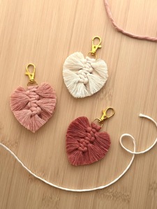 Leaf Shape Macrame <b>Key</b> Chain Handmade Boho Style For Travel <b>Accessory</b> For Easy <b>Key</b> Identification Handcrafted From India - Product Image 1