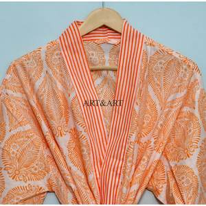 <b>Women's</b> Cotton <b>Kimono</b> Handmade Floral Printed Japanese Style Floor-Length Washable Robe Beachwear Lounge Wear Sleepwear - Product Image 4