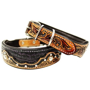 Designer 100% collier de chien rembourré en cuir de vache souple avec sculpture et outillage à la main fabrication en gros indienne chien utilise des prix bas - Product Image 2