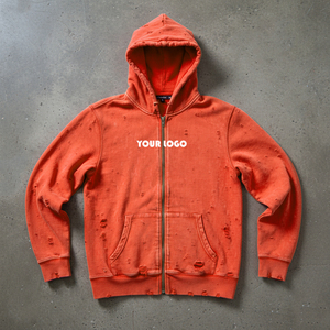 Custom Printed Winter Men's 100% Cotton Heavy Weight Luxury Quality Oversized Streetwear Full Zip Hoodie with Embroidery - Product Image 3
