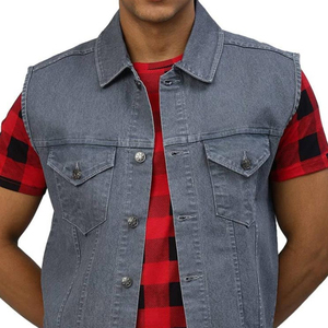 <b>Men's</b> <b>Denim</b> Sleeveless <b>Vest</b> Turn-down Collar Casual Outerwear Washed Cotton Regular Fit Button Closure Autumn Wear - Product Image 5
