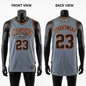 Polyester Mesh Basketball Jersey Gray Orange Side Panels Custom <b>Logo</b> 100% cotton T-shirt for men loose fit printed - Product Image 1