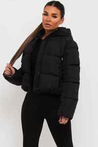 Women's Black Quilted Hooded Jacket Full Sleeve Zipper Closure Solid Color <b>Winter</b> Wear <b>Thick</b> Polyester Padded <b>Coat</b> - Product Image 3