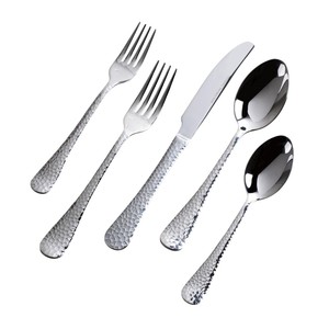 Juego de cubiertos de acero inoxidable de calidad deluxe con diseño martillado, juego de cubiertos plateados con acabado moderno tipo espejo, vajilla metálica para el hogar. - Product Image 1