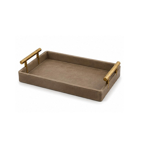 Bandeja de Servicio de Cuero Negro de Grado Comercial con Marco y Asas de Metal Dorado, Apta para Lavavajillas, Ecológica, para Uso en Restaurantes - Product Image 2