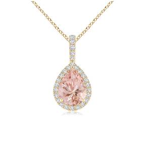 Pendentif classique pour femme plaqué or 18 carats, coupe poire, couleur rose, avec halo de diamants, bijoux de mariage - Product Image 1