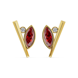Pendientes geométricos de oro con rubí y diamante, joyería minimalista para mujer - Product Image 1