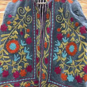 Handmade Blue <b>Velvet</b> Suzani <b>Jacket</b> With Floral Embroidery Stand Collar Full Sleeve <b>Women's</b> Autumn Outerwear - Product Image 4