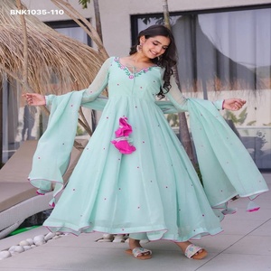 Conjunto de Kurti-Pantalón y Dupatta Anarkali de Georgette Sintética de Alta Calidad con Bordado, Última Moda, a Precio de Mayoreo, Ropa Étnica - Product Image 1