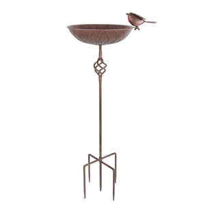Bain d'oiseaux en métal bronze antique, résistant aux intempéries, avec piquet de fixation au sol et figurine d'oiseau mignonne, pour jardin extérieur - Product Image 1