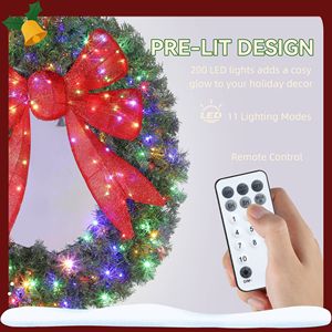 Ghirlanda natalizia preilluminata da 48 pollici con fiocco rosso 3D e 11 modalità di illuminazione |   Decorazione di Lusso per Porta d'Ingresso |   Telecomando - Product Image 5