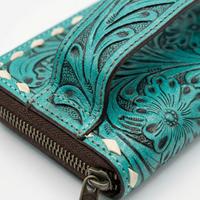 Nuevo Bolso de Mano Tipo Clutch con Cierre de Cuero Genuino Color Verde Azulado, Patrón Geométrico, Estilo Bohemio, para Uso Diario de Mujeres, Verano