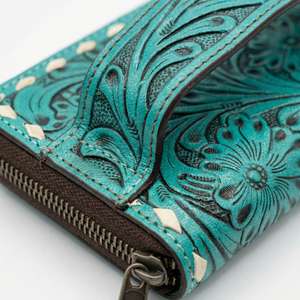 Cartera de Mano con Cierre, Estilo Occidental, Diseño Geométrico Grabado a Mano, 100% Cuero Genuino, Impermeable, Grande y Portátil, Oferta 2026 - Product Image 2